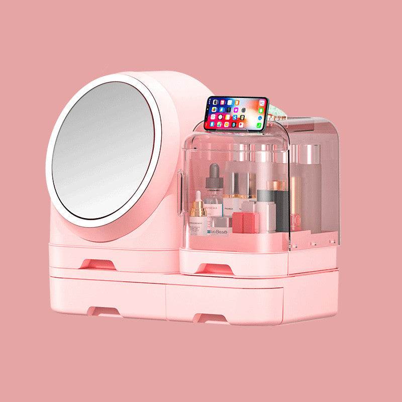 Desktop Makeup Organizer Dustproof With Mirror - Mubimart