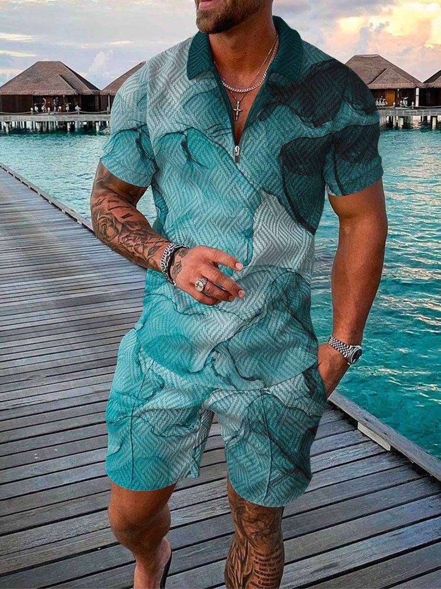 Polo Shirt Suit Men's Casual 3D Printed Polo Shirt Shorts - Mubimart