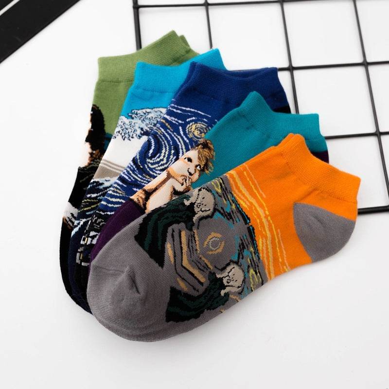 Retro Artistic Oil Painting All Cotton Low Cut Socks - Mubimart