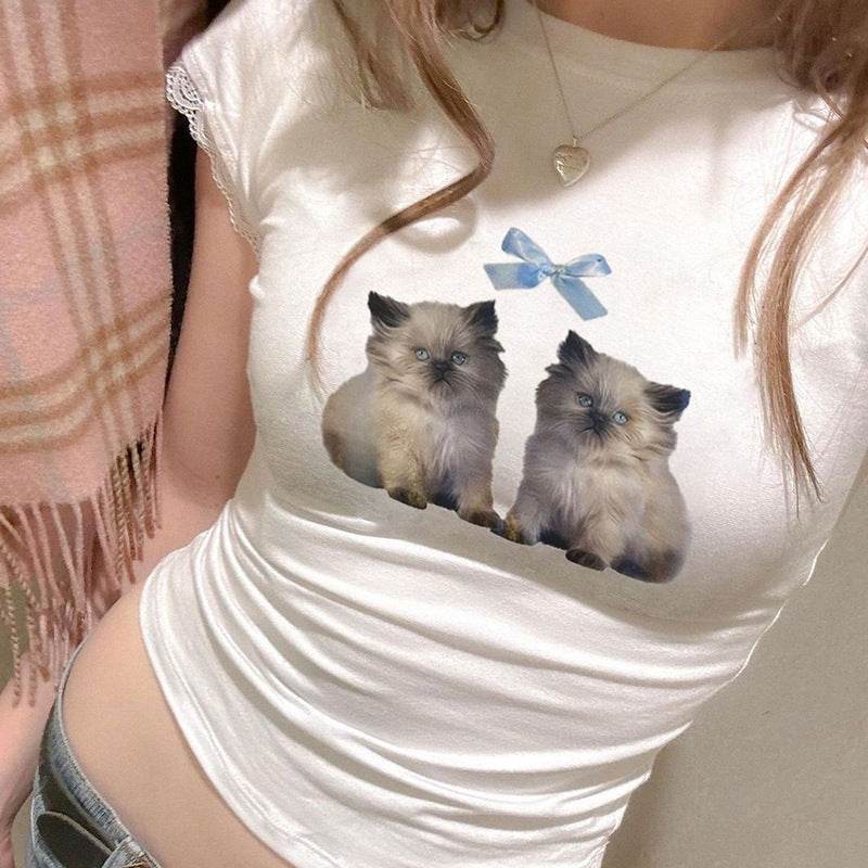 Fashionable All-match Cat T-shirt For Women - Mubimart