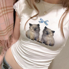 Fashionable All-match Cat T-shirt For Women