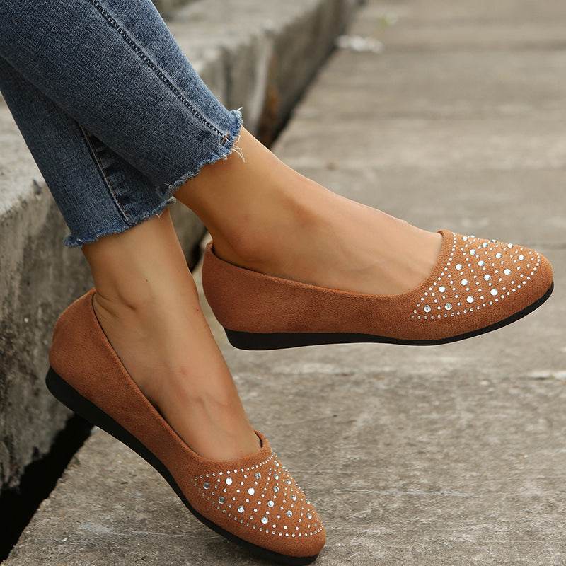 Fshion Flats Shoes With Rhinestones Casual Round Toe Loafers Cozy Shoes For Women - Mubimart
