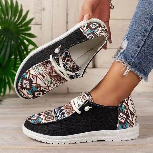 New Print Flats Shoes Summer Spring Casual Canvas Loafers For Women - Mubimart