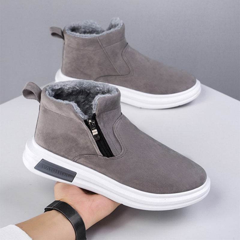Fashion Snow Boots For Men Winter Warm Flat Cotton Plush Shoes With Side Zipper Casual Daily Fleece Ankle Boot - Mubimart