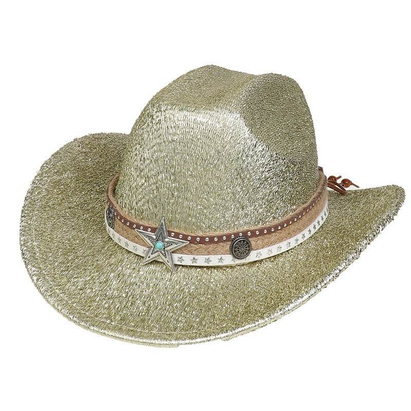 Festival Party Gathering Silver Western Denim Fedora Hat Felt - Mubimart