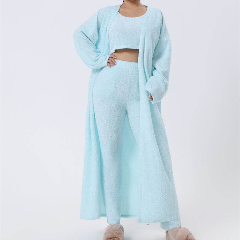 Cozy Pajama Set, 3 Piece Lounge Set, Cute Loungewear, Warm Suit Sets, Matching Set, Lounge Set, 3 Piece Pant Sets, Women Winter Dress - Mubimart