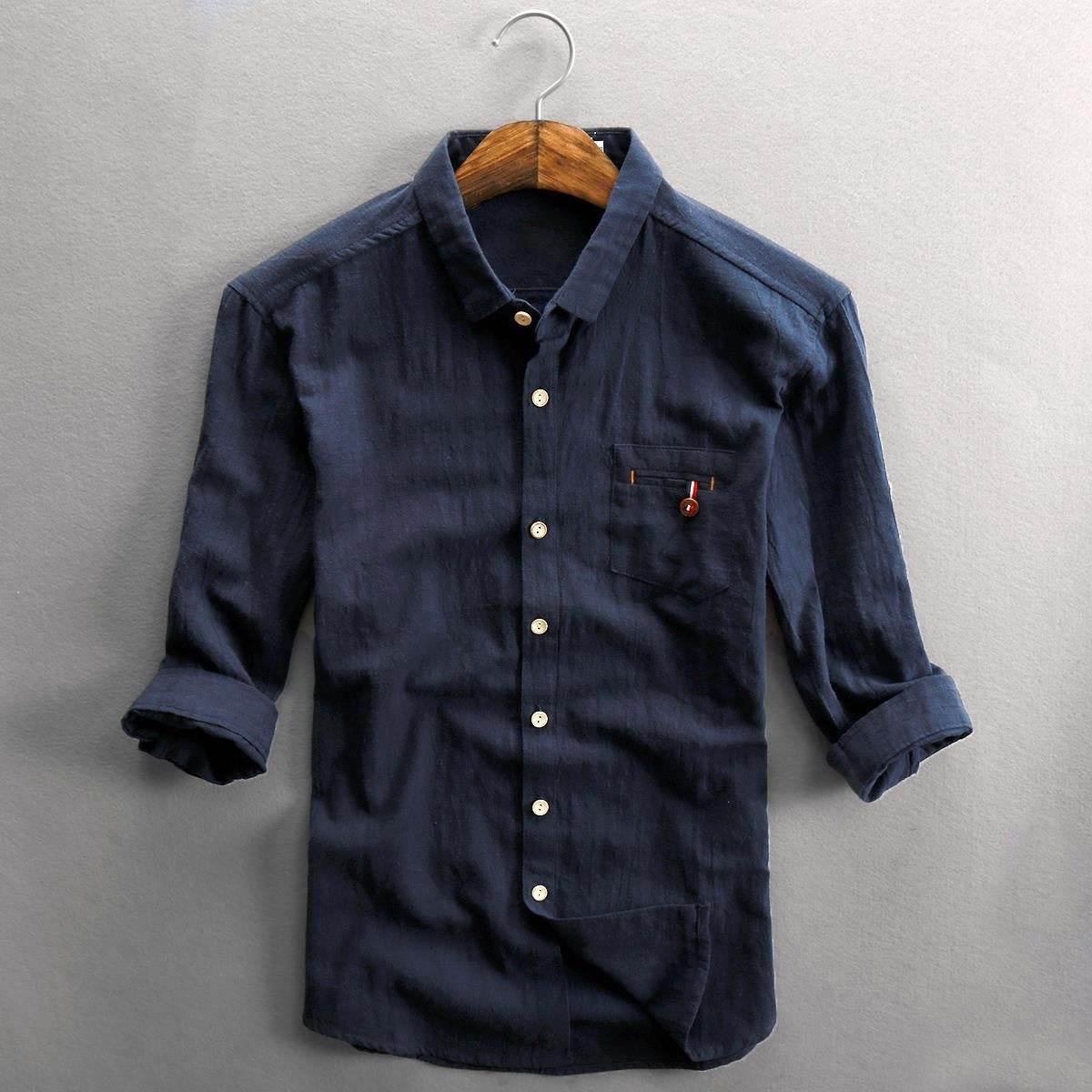 Summer Men's Linen Cotton And Linen Shirt - Mubimart