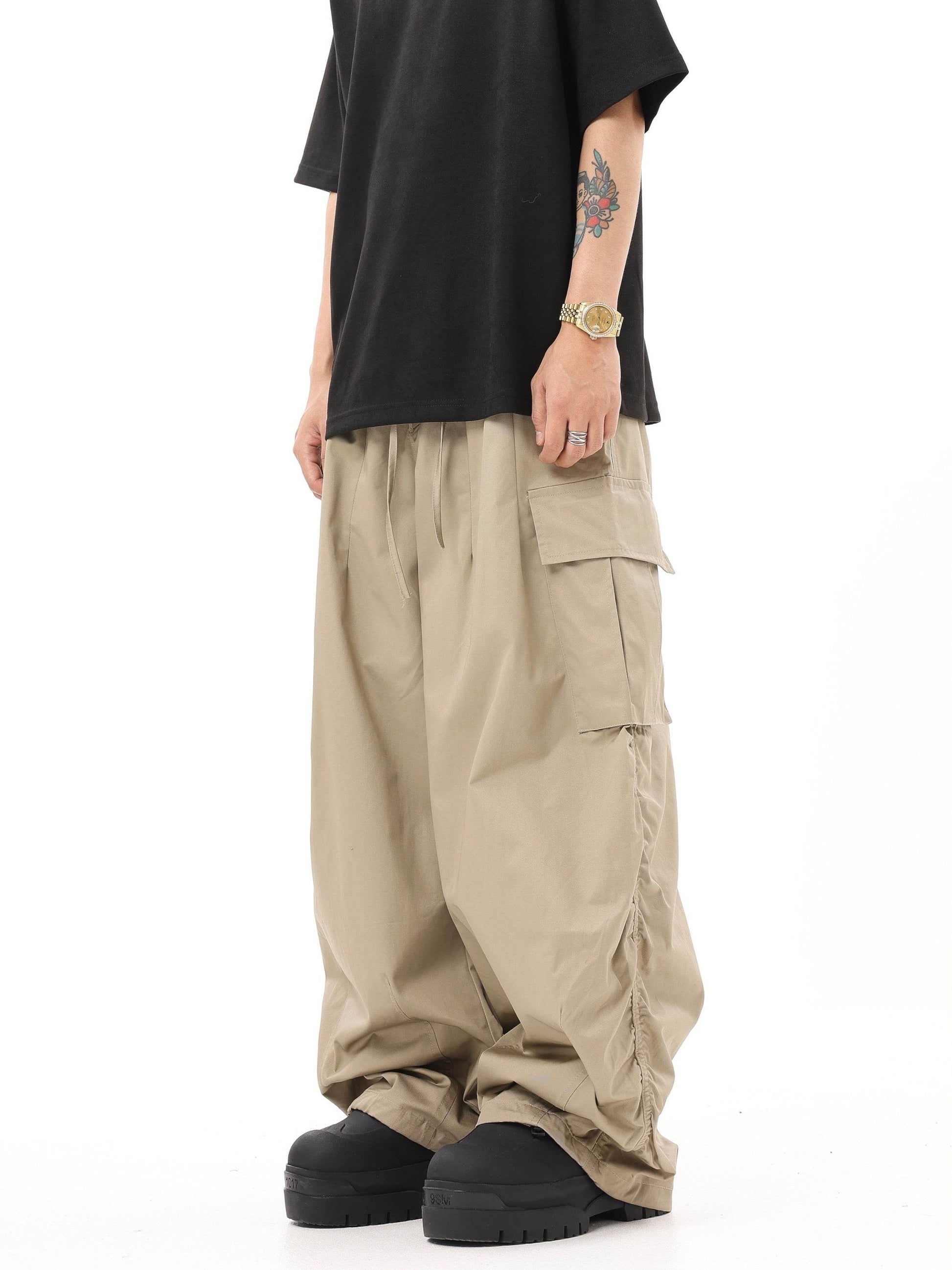American-style Retro Ankle-tied Hiphop Khaki Overalls - Mubimart
