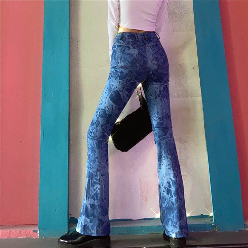 Women's Tie Dyed Bootcut Jeans High Waist Slim Skinny Fit - Mubimart