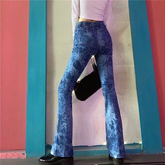 Women's Tie Dyed Bootcut Jeans High Waist Slim Skinny Fit - Mubimart