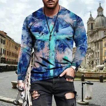 Mens Letter Crew Neck Slim Fit Casual Print T Shirt - Mubimart