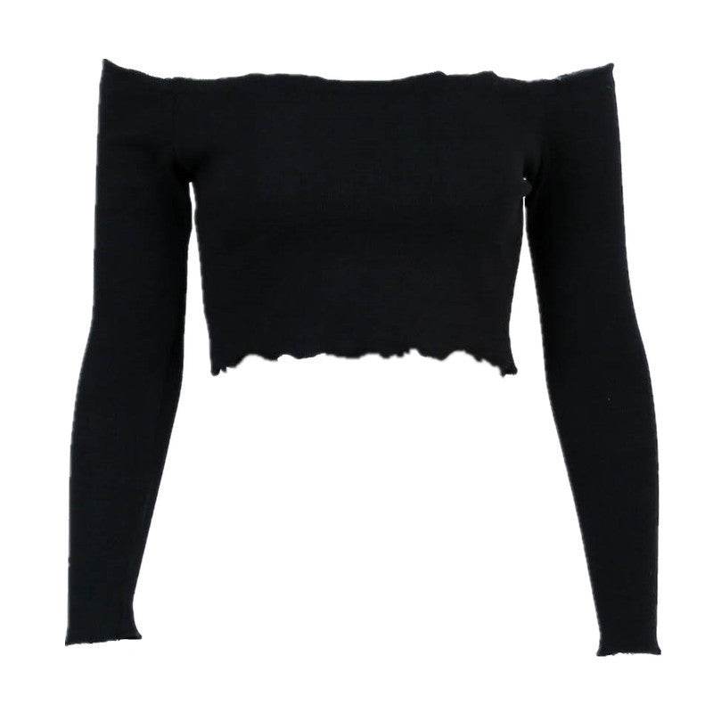 Crop Top Women Autumn Off Shoulder Black Red Crochet Tank - Mubimart