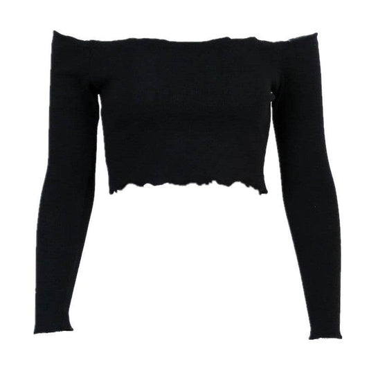 Crop Top Women Autumn Off Shoulder Black Red Crochet Tank - Mubimart