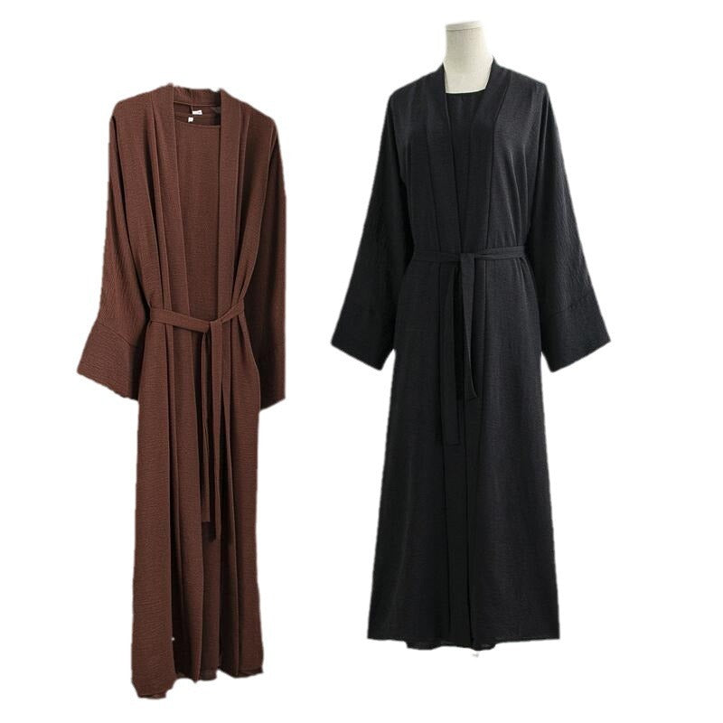 Turkey Dubai Robe Plus Size Solid Color Dress Two-piece Set - Mubimart -  