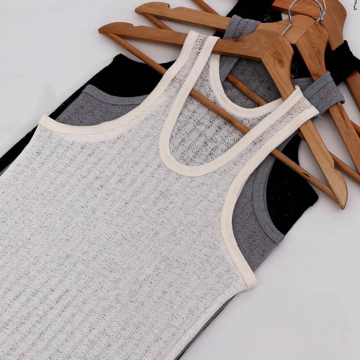 Summer Men's Sleeveless Round Neck Hollow Undershirt - Mubimart