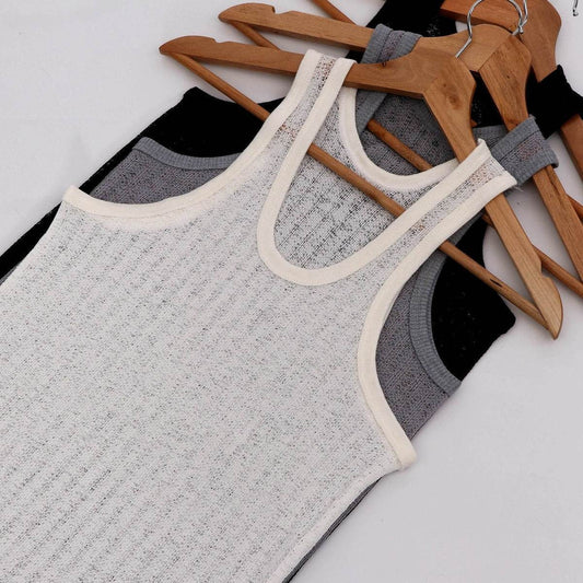 Summer Men's Sleeveless Round Neck Hollow Undershirt - Mubimart