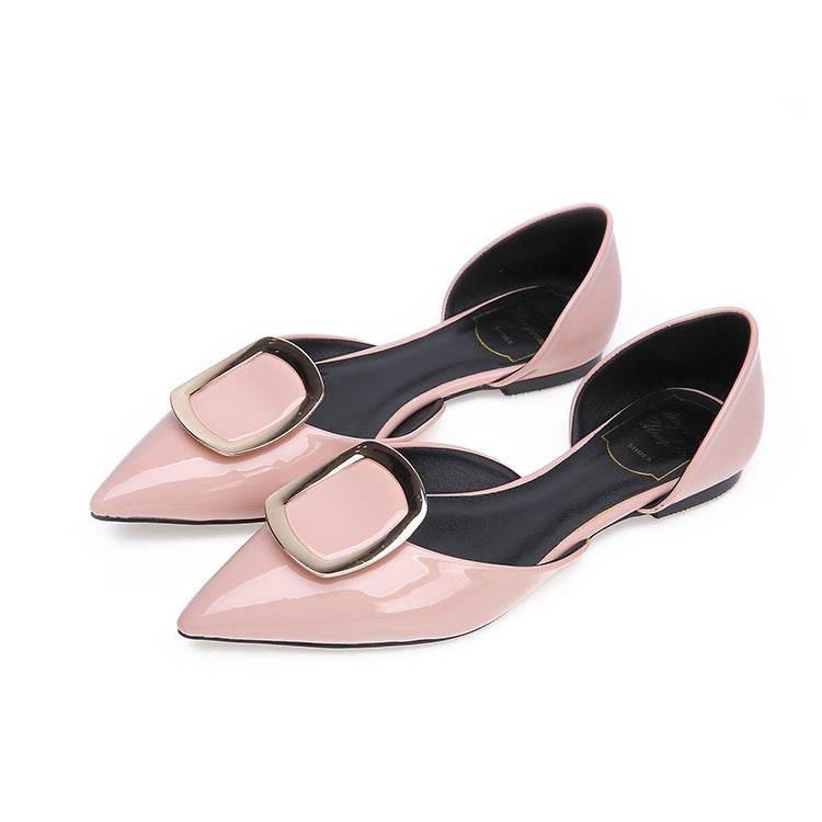 Women's Pointed Toe Square Buckle Flat Shoes - Mubimart