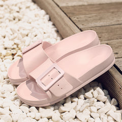 Solid Buckle Home Slippers Summer Non-slip Floor Bathroom Slipper Women Garden House Shoes - Mubimart -  