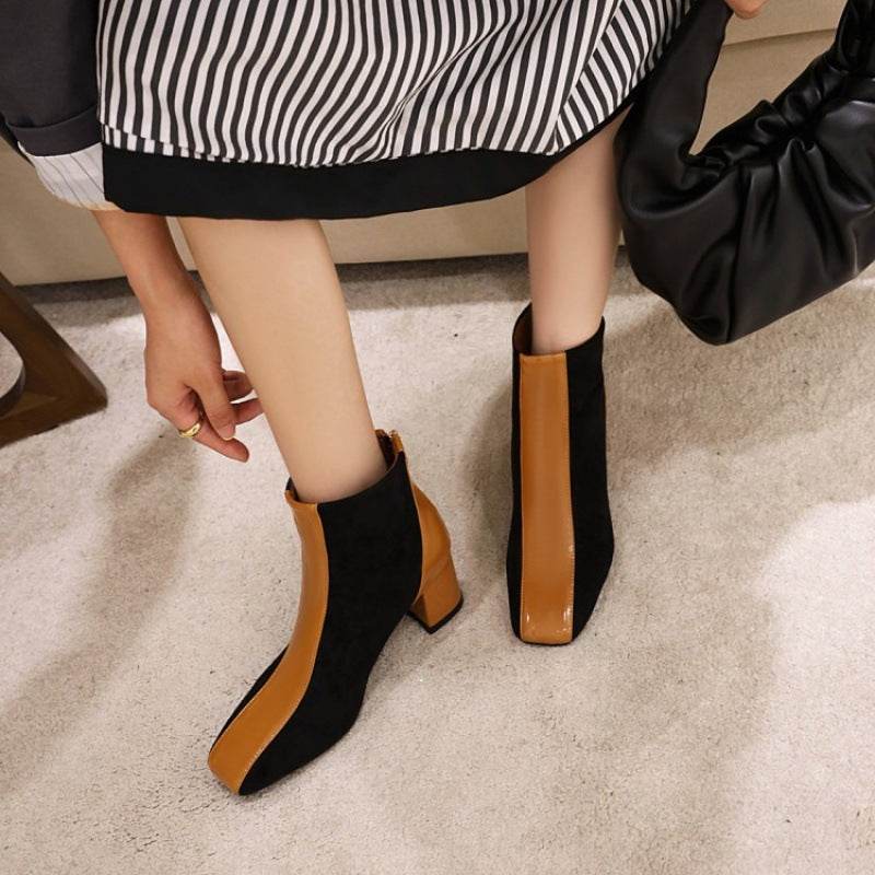 Fashion Ladies Square Toe Thick Heel Boots - Mubimart