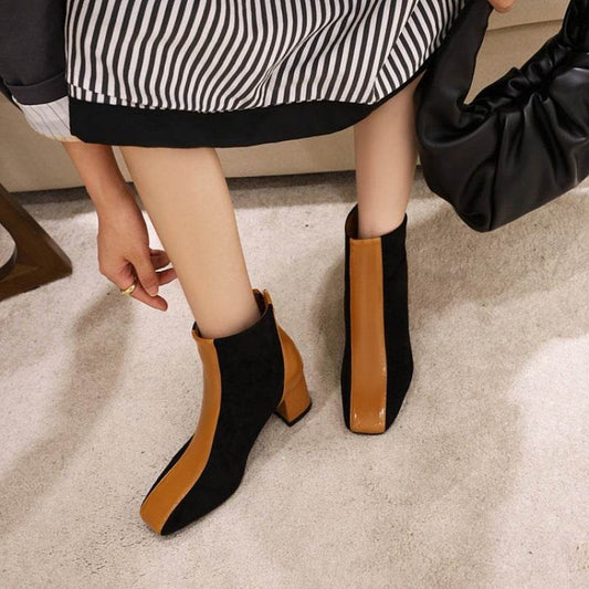 Fashion Ladies Square Toe Thick Heel Boots - Mubimart