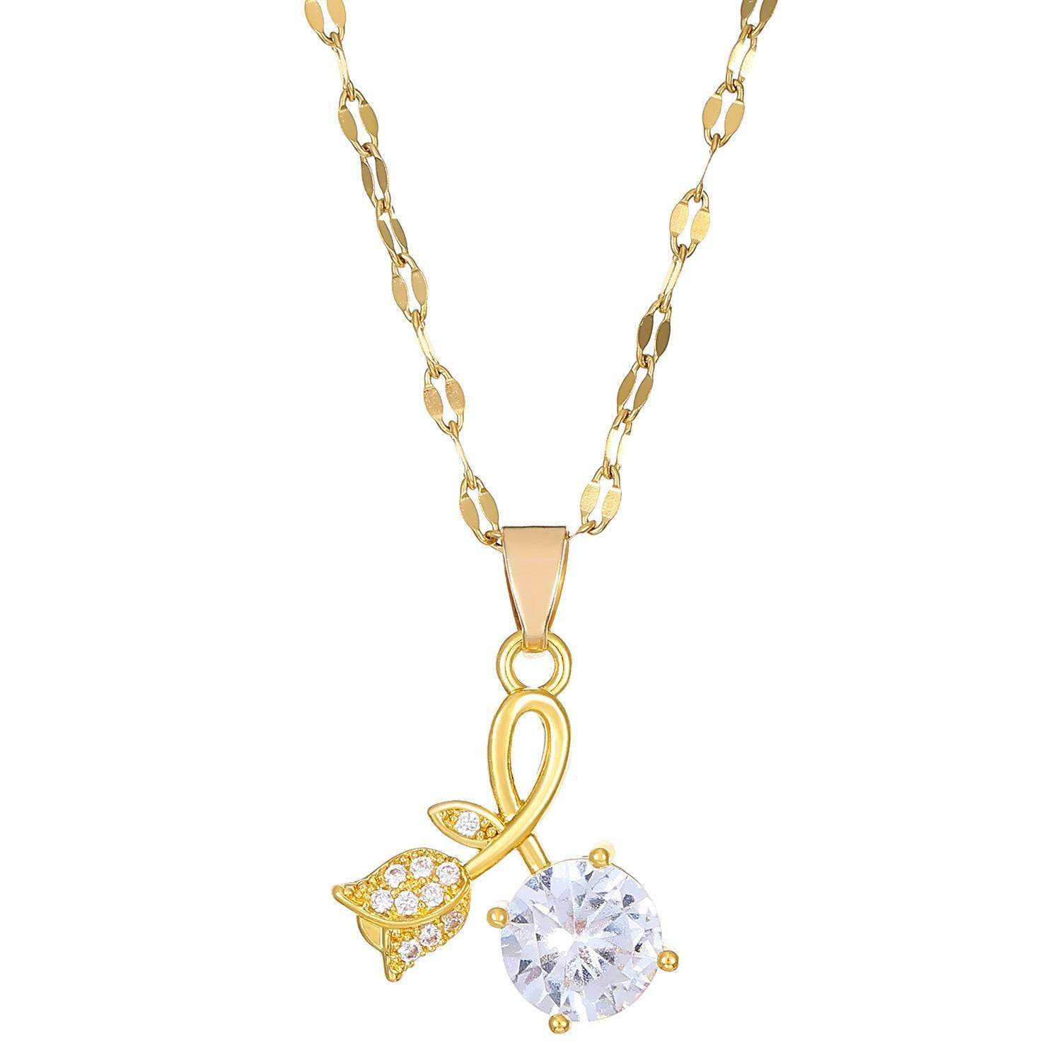 Rhinestone Love Rose Chain Necklace For Women - Mubimart