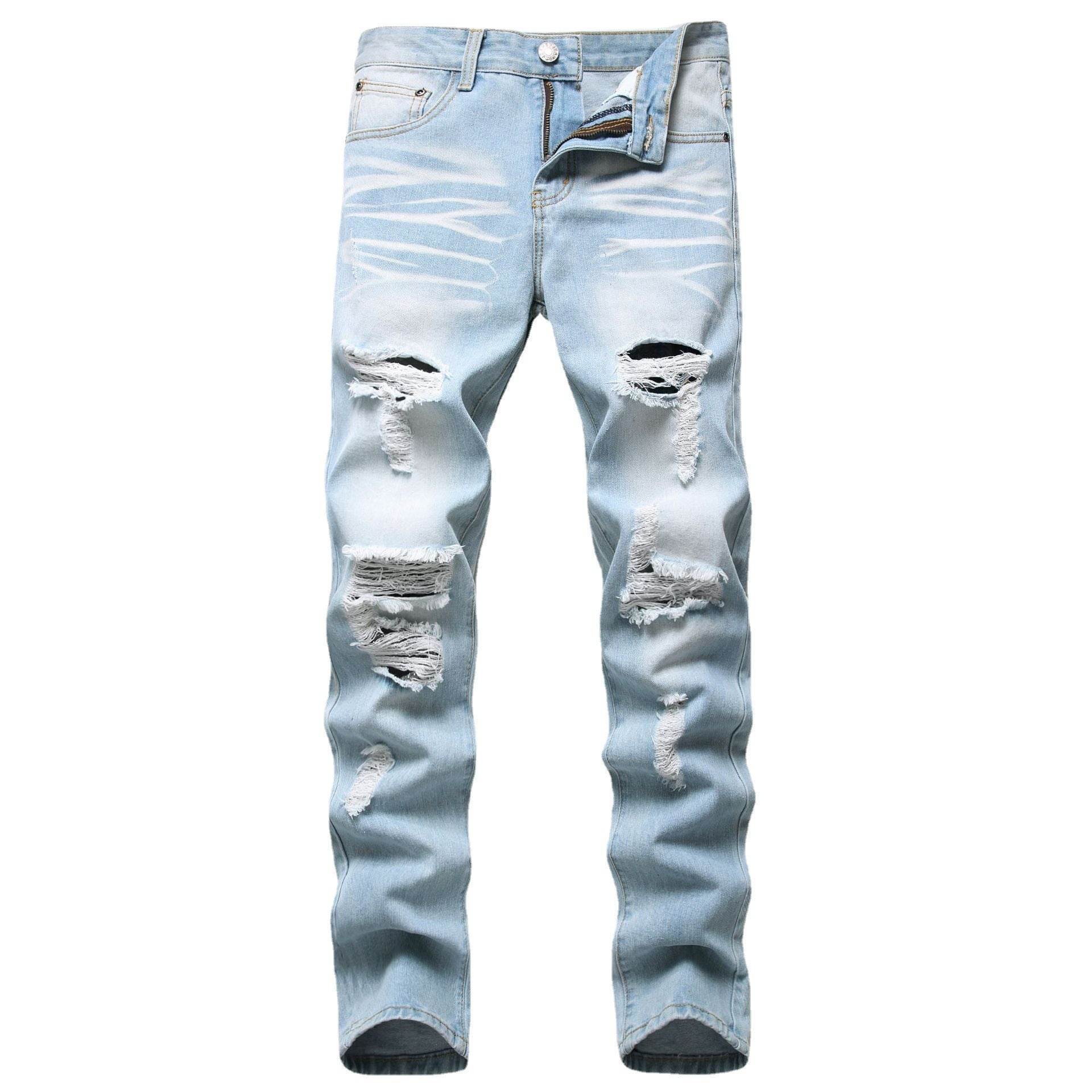 Men's Jeans Slim Fit Straight Ripped - Mubimart