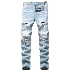 Heren Jeans Slim Fit Recht Gescheurd