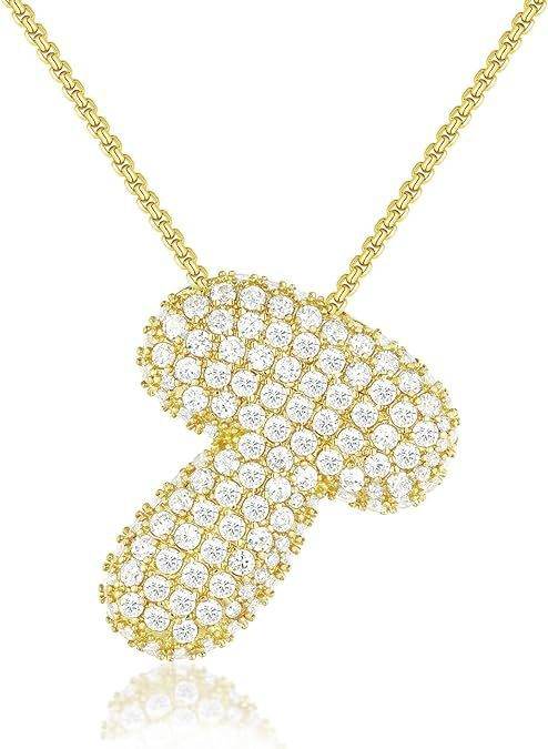 Brass Zircon Balloon English Letter Necklace - Mubimart