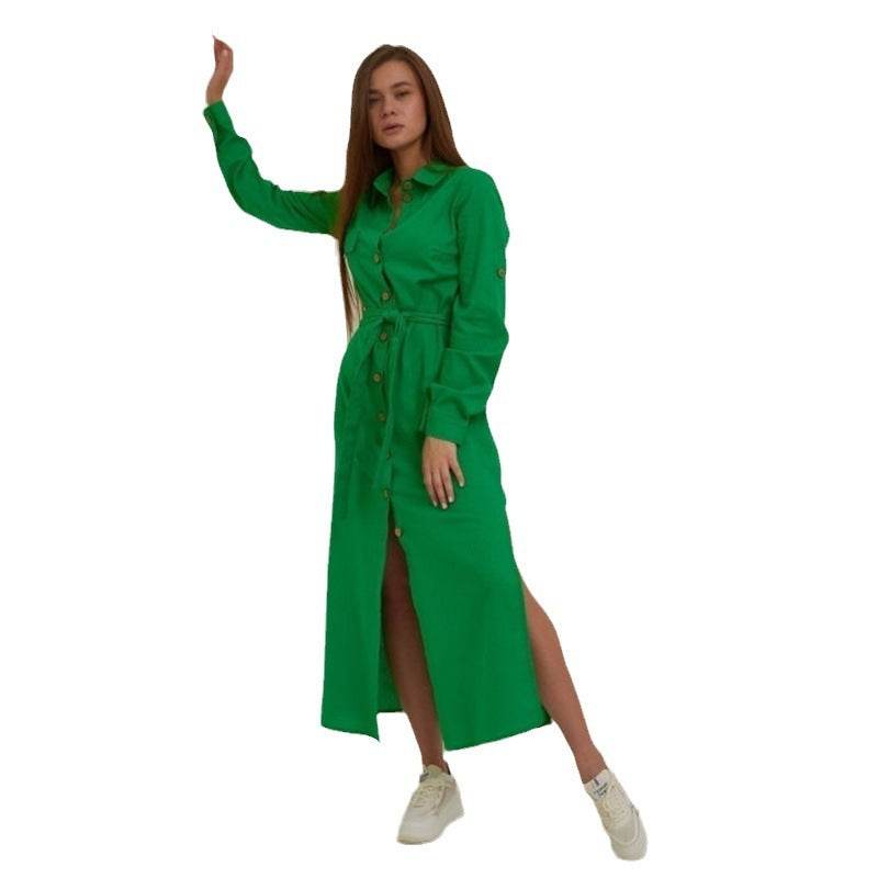 Women's Plus Size Loose Green Casual Waist Tight Dress - Mubimart