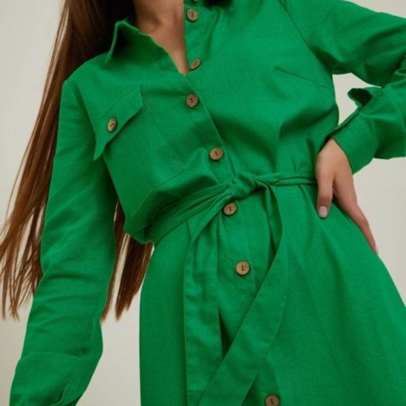 Women's Plus Size Loose Green Casual Waist Tight Dress - Mubimart