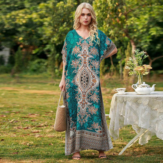 Women's Middle East Plus Size Loose Robe Seaside Resort Dress - Mubimart