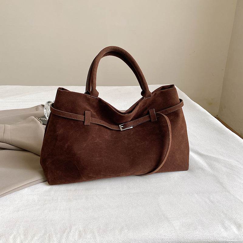 2025 Hot Sale Decorative Design Solid Faux Suede Handbag Large Capacity Casual Tote Bags For Women Tote Design Portable Shoulder Bag - Mubimart