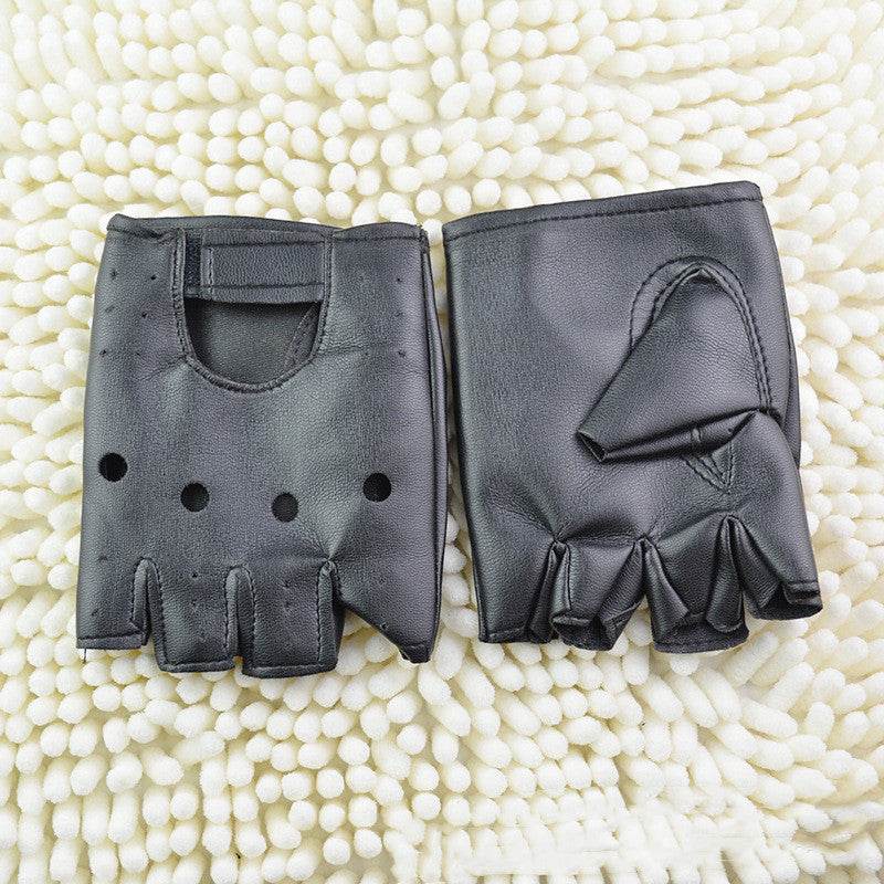 Men's Half Finger Hollow Leather Gloves - Mubimart
