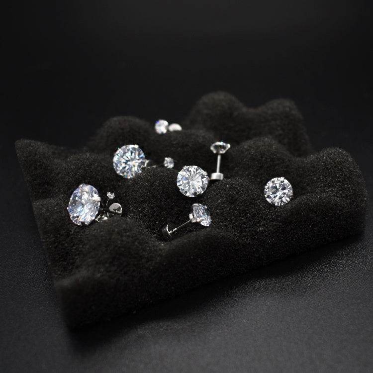 Titanium Steel Unisex Women Men Round Crystal Zircon Ear Studs Earrings - Mubimart