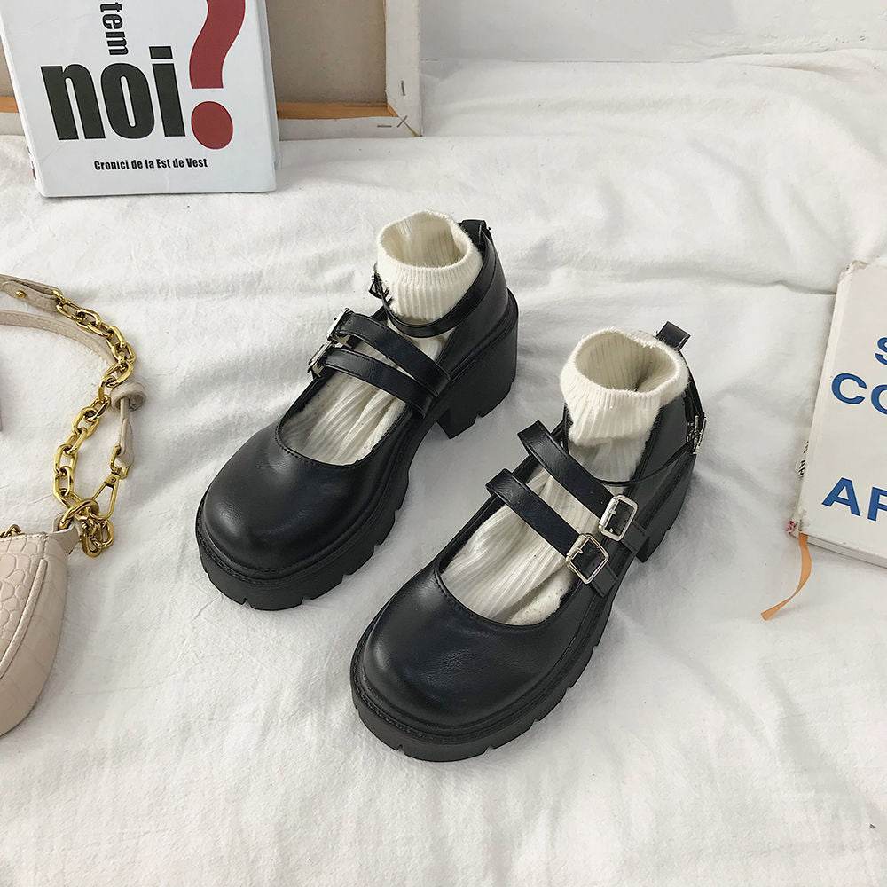 Women's Retro Japanese Hepburn Mary Jane Shoes - Mubimart