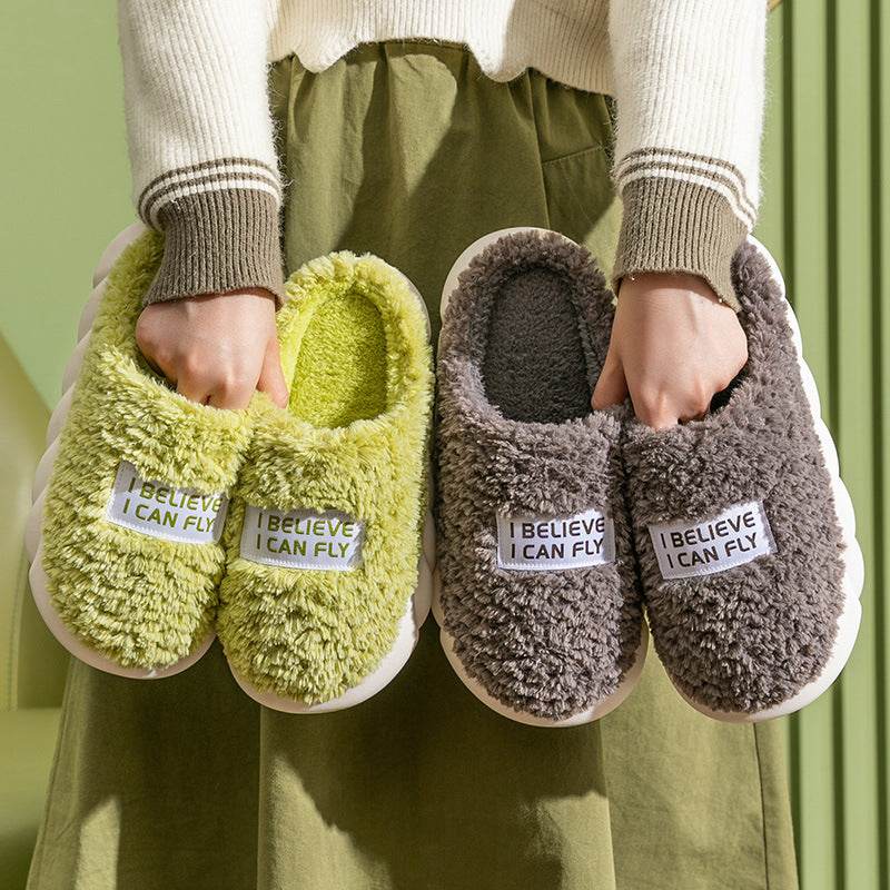 Warm Plush Slippers Home Shoes For Women Couple Winter Slippers - Mubimart