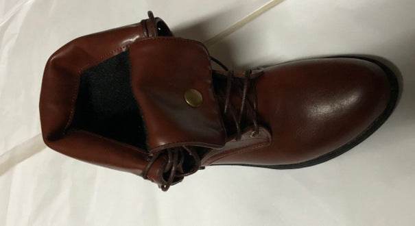 Motorcycle Boots Women Men Retro Lace-Up Combat Boot Low Heel Shoes - Mubimart