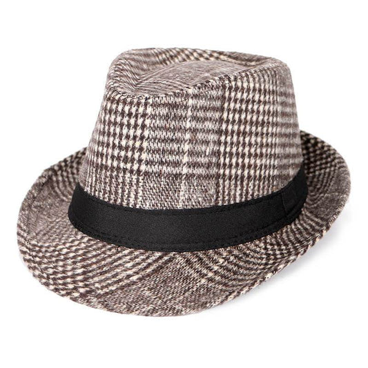 Autumn And Winter New Woolen Cloth Men's Top Hat Men's British Retro Fashion Plaid Fedora Hat - Mubimart