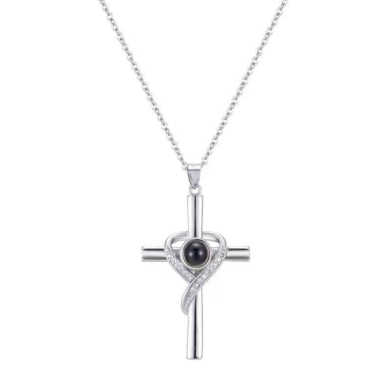 Languages I Love You Projection Necklace Pendant Love Cross Pendant Necklace Memorial Jewelry For Women - Mubimart