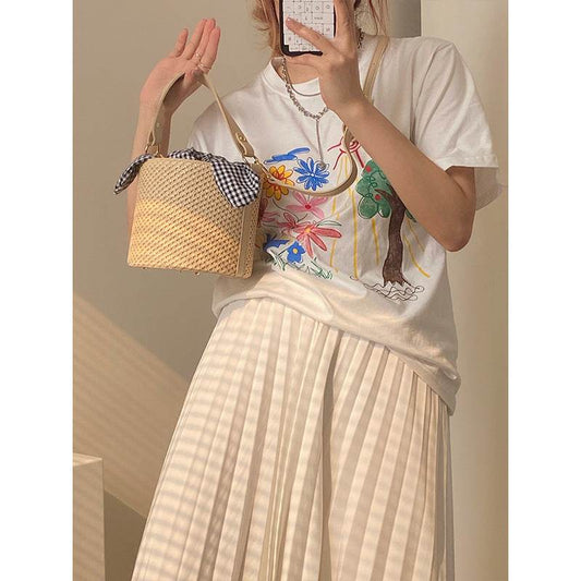Women's Fashion Summer Bags All Match Bucket Straw Bag - Mubimart