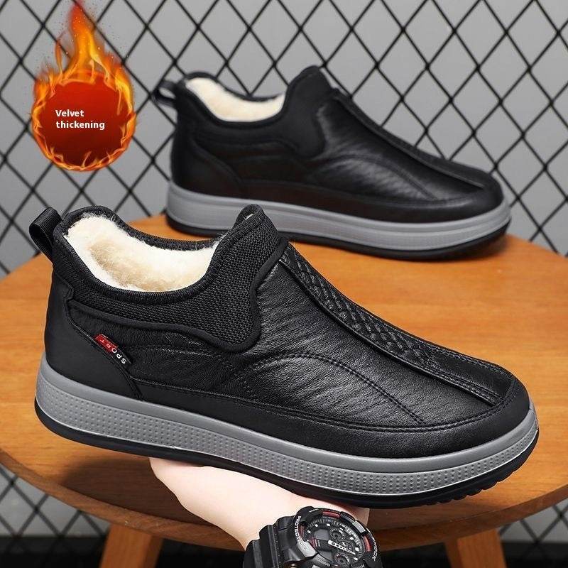 Winter Warm Fleece Snow Boots Round-toed Platform Ankle Boot Fashion Simple Non-slip Flat Cotton Shoes Men - Mubimart
