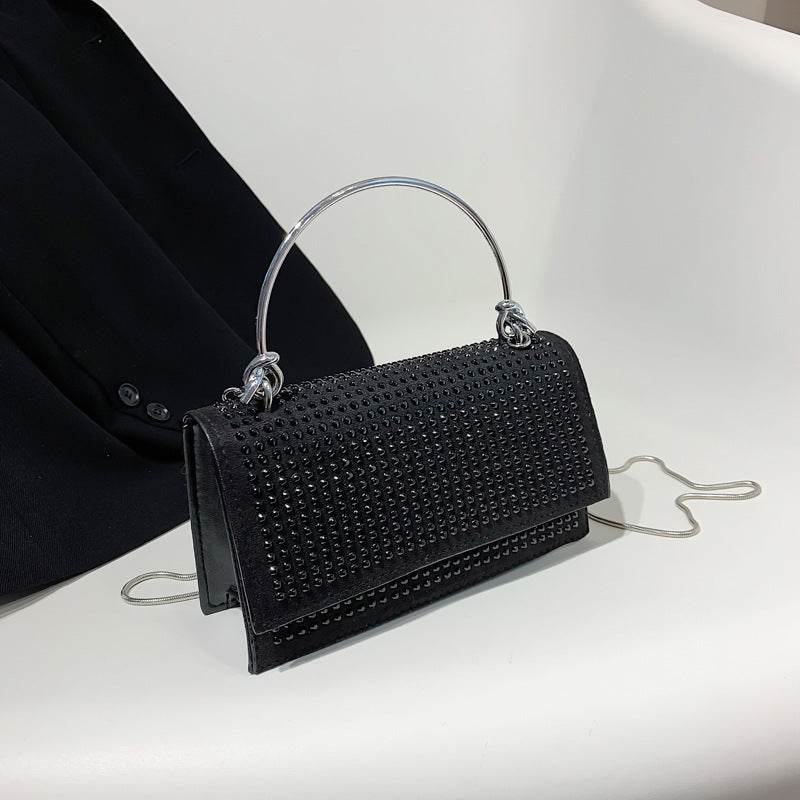 Chain Crossbody Bag Women Handbag Glitter Crystals Plain Daily Silver Black Shoulder Bag - Mubimart