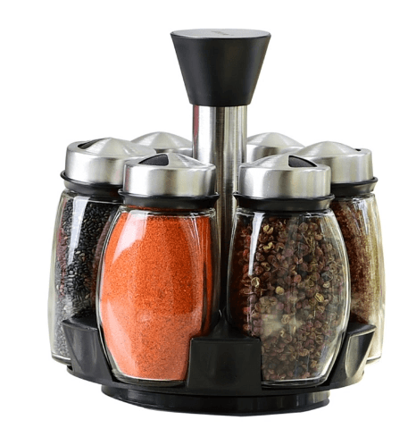 7pcs/set Condiment Set Pepper and Salt Cruet glass Kitchen Spice Rack Set,6pcs Jars + 1pc Rack,cooking tools high quality. - Mubimart
