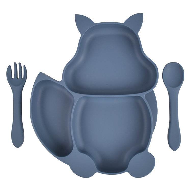 8 PCs Babies' Tableware Set Squirrel Dinner Plate Cup With Straw Silicone Bowl Bib Compartment Tray Spoon Fork Baby Bowl Wholesale - Mubimart