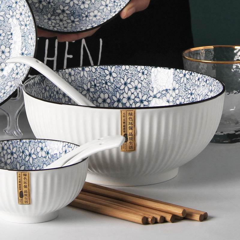 8-inch Soup Bowl, Household Nordic Ceramic Large Bowl, Japanese Style Noodle Bowl, Salad Bowl, Single Large Bowl, Underglaze Tableware - Mubimart