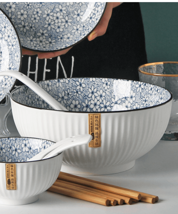 8-inch Soup Bowl, Household Nordic Ceramic Large Bowl, Japanese Style Noodle Bowl, Salad Bowl, Single Large Bowl, Underglaze Tableware - Mubimart