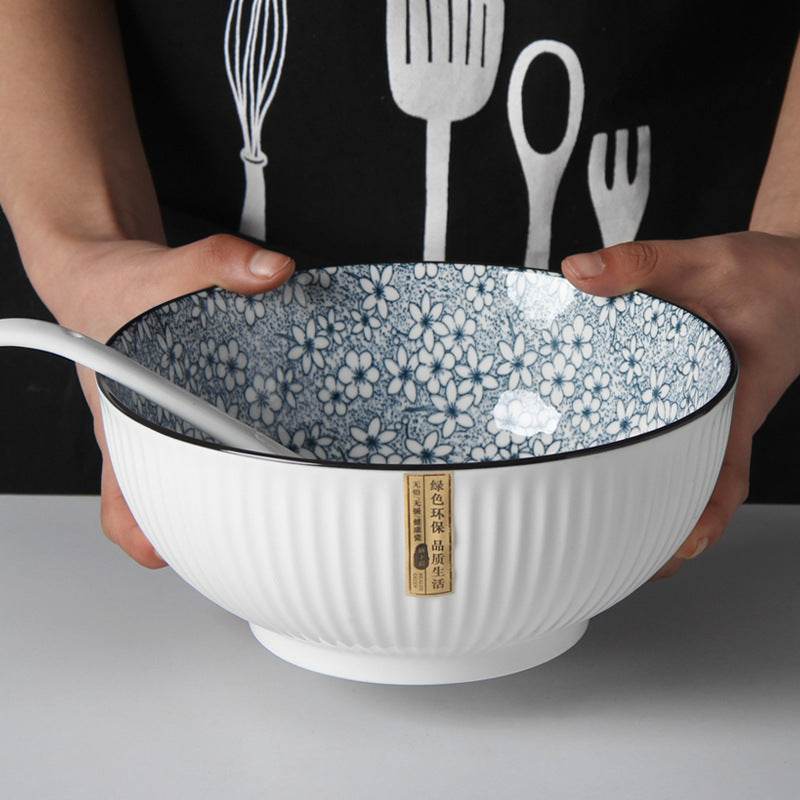 8-inch Soup Bowl, Household Nordic Ceramic Large Bowl, Japanese Style Noodle Bowl, Salad Bowl, Single Large Bowl, Underglaze Tableware - Mubimart
