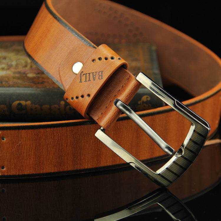 Pin buckle belt men's belt retro hollow casual belt - Mubimart