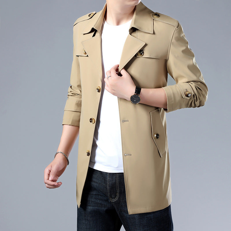 Spring And Autumn Men's Trench Coat With Buttons Top Quality Jacket Slim Regular Classic Jacket