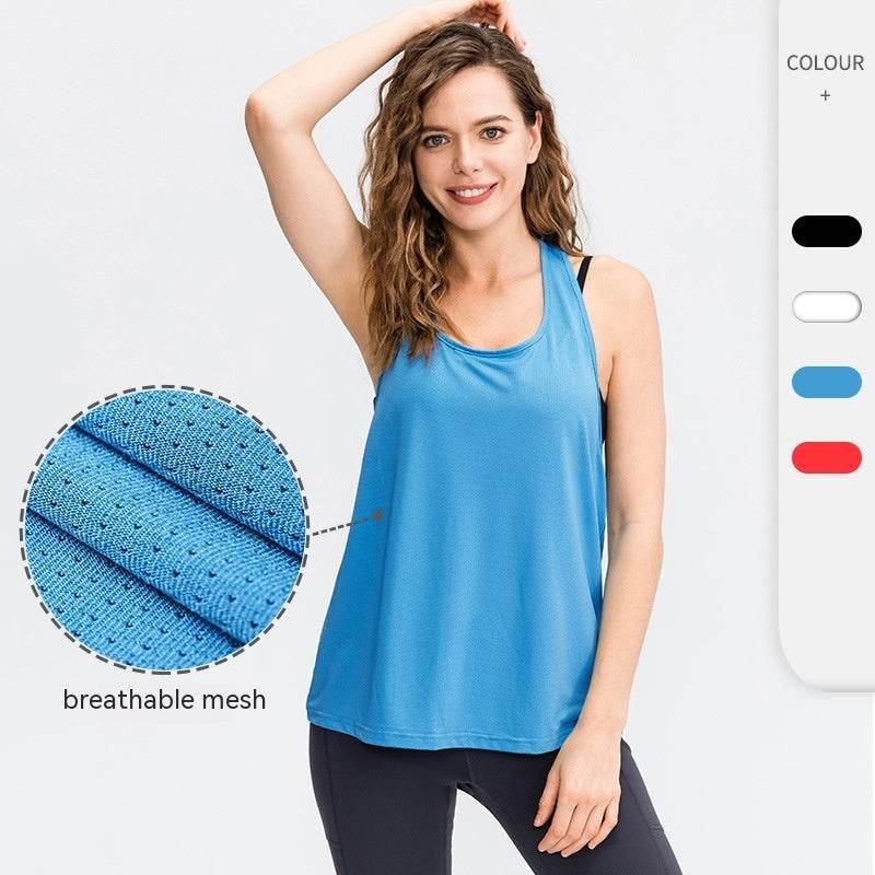 Women's Yoga Workout Blouse Loose Running Top Quick-dry Vest - Mubimart